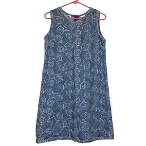 J.l ny y2k denim shift dress womens small brocade hand work vintage